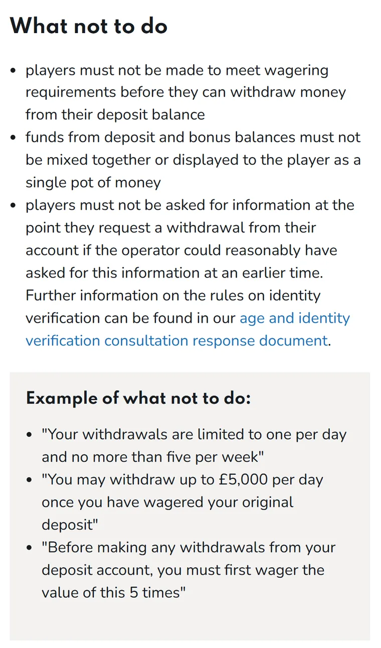 Can a casino keep my winnings: Gambling Commission examples of banned withdrawal terms