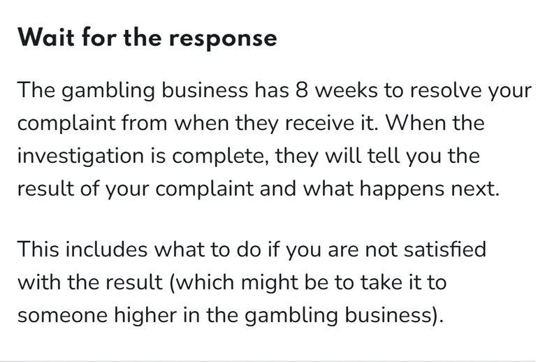 Casino complaints UK: Gambling Commission guide saying the gambling business has 8 weeks to resolve your complaint
