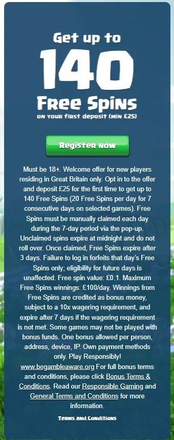 Duelz welcome offer terms as printed on the GB home page